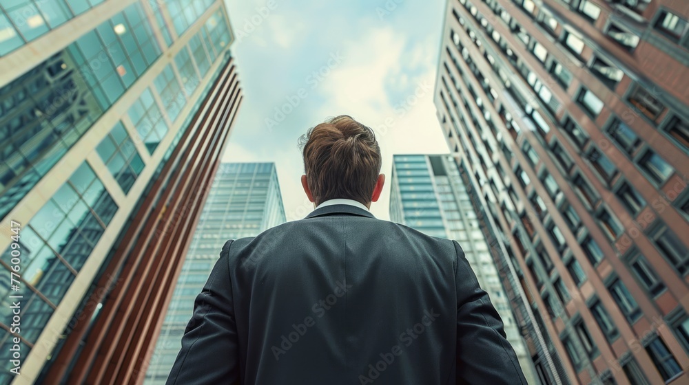Rear view of a young businessman standing in the middle of a city street. Rear view of a young businessman standing in the middle of a city street.