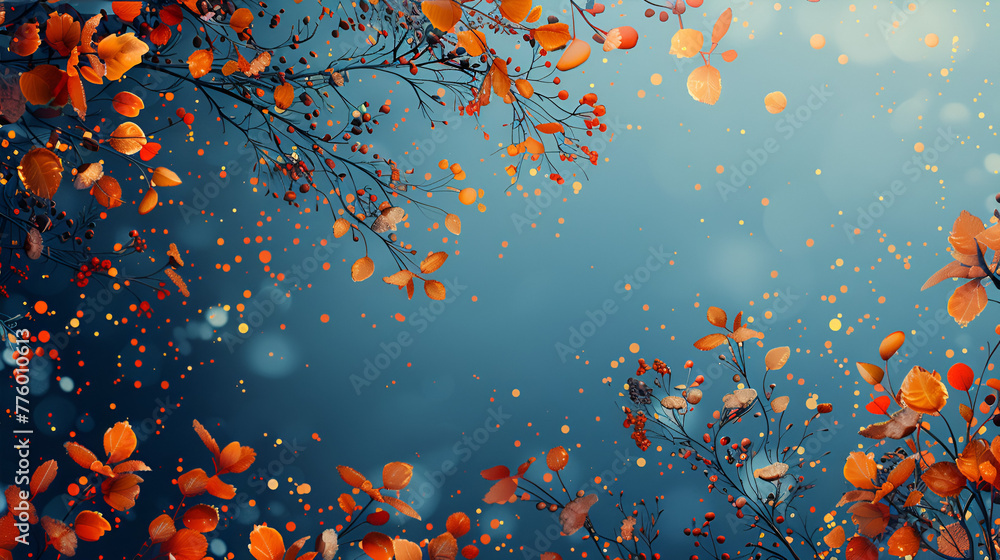 Abstract autumn foliage banner background branch twigs, generative Ai