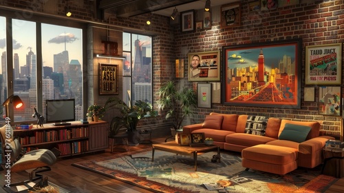Generate an image portraying an apartment with subtle American influences