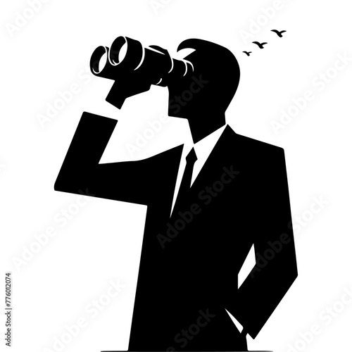 Business man with binoculars vector black color silhouette, Black color silhouette 28