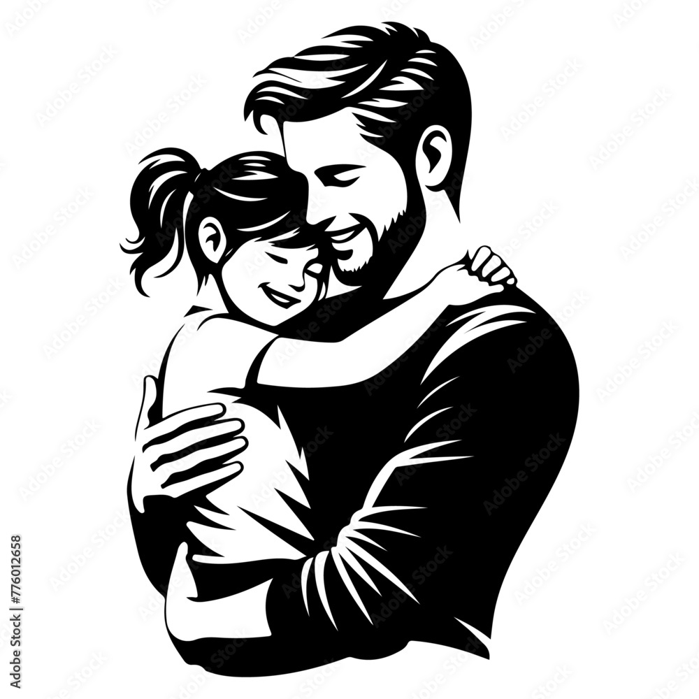 Children, father and daughter hug for love, trust or bonding together black color silhouette 27 Children, father and daughter hug for love, trust or bonding together black color silhouette 27