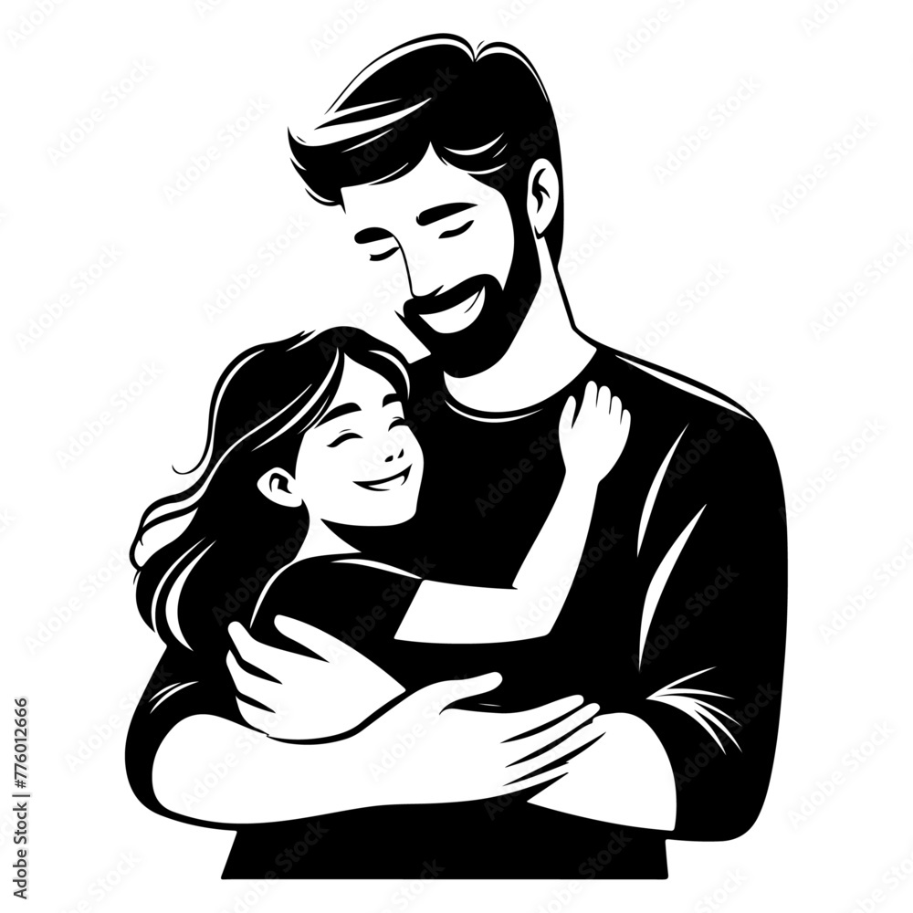 Children, father and daughter hug for love, trust or bonding together  black color silhouette 29