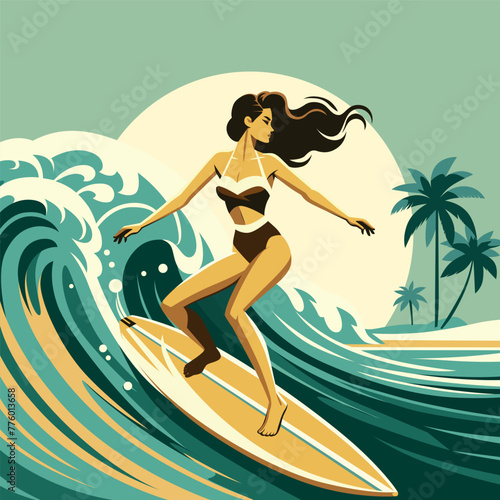 Woman Surfing Flat Design