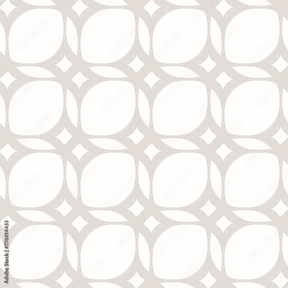 Vector geometric seamless pattern with rounded grid, net, lines, mesh, lattice, curved shapes. Simple abstract beige and white background. Geometrical ornament texture. Subtle repeating geo design Vector geometric seamless pattern with rounded grid, net, lines, mesh, lattice, curved shapes. Simple abstract beige and white background. Geometrical ornament texture. Subtle repeating geo design
