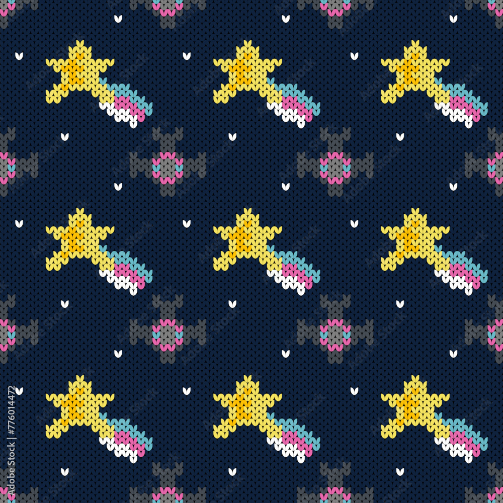seamless pattern with comet and spaceship.