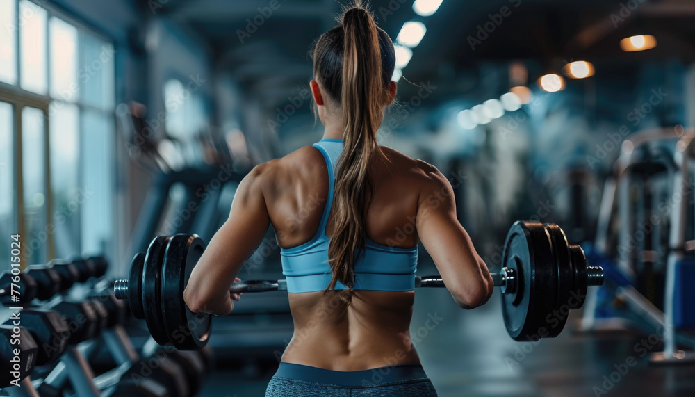Fototapeta premium A woman is lifting a heavy weight in a gym by AI generated image