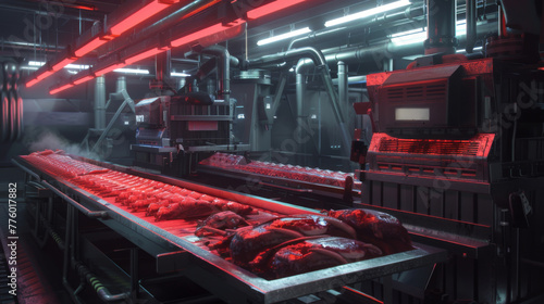 Meat factory. Mass automated conveyor meat production photo