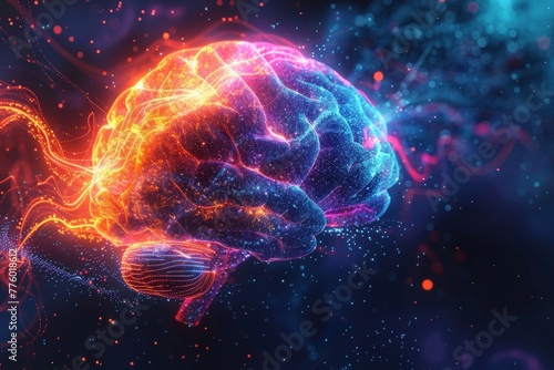 Vibrant mind illuminated by dazzling neural pathways