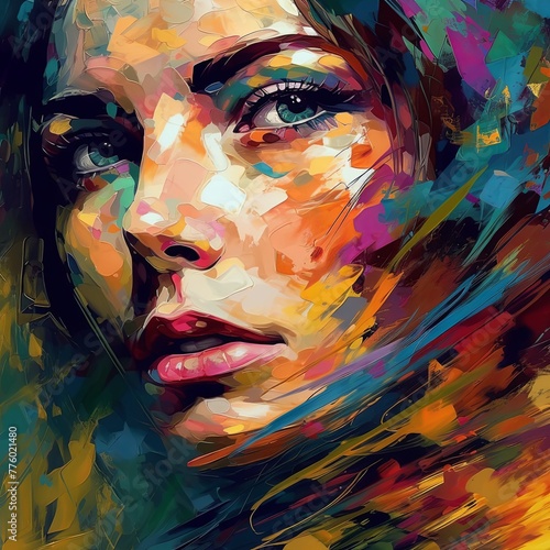amazement woman's face, abstract art. Generated AI.  © Stallonechris