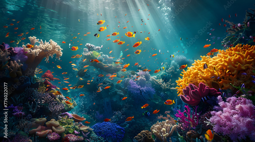 coral reef and fish in underwater - generated by AI coral reef and fish in underwater - generated by AI