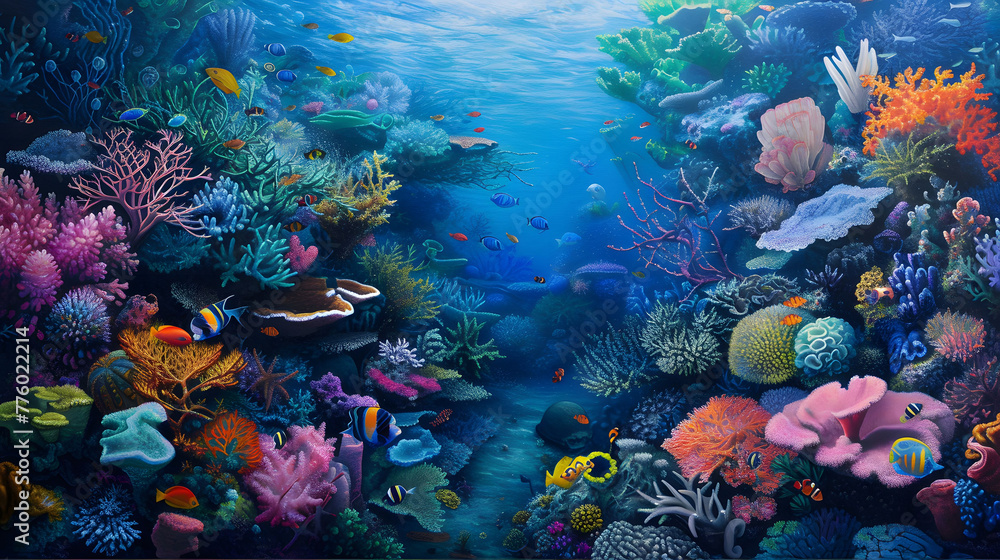 coral reef and fish in underwater - generated by AI
