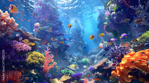 coral reef and fish in underwater - generated by AI