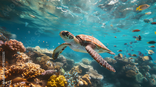 coral reef and fish in underwater - generated by AI © sbjshah