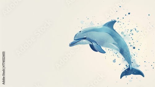 Watercolor dolphin illustration with text space for customization. Playful dolphin clipart perfect for greeting cards and invitations.