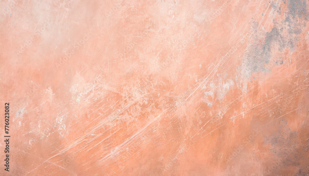 Peach color abstract background. Vintage effect. Dust and scratches design. Color of the year 2024. Copy space. - obrazy, fototapety, plakaty 