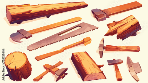 Two-handed saw - wood and tools. Hand-drawn cartoon © iclute