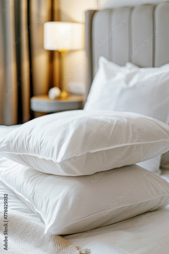 pillows on bed in hotel room, decor and interior design, bed with white bedding luxury furniture bedroom, linen laundry service pillows on bed in hotel room, decor and interior design, bed with white bedding luxury furniture bedroom, linen laundry service