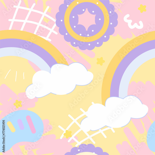 adorable rainbow and cloud pastel seamless background