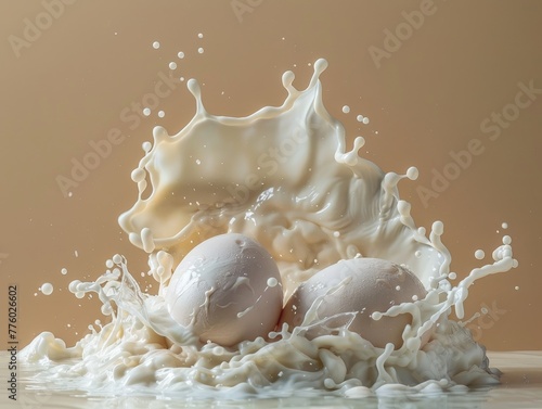 Wallpaper Mural egg sinking in milk tank, high speed, professional photography Torontodigital.ca