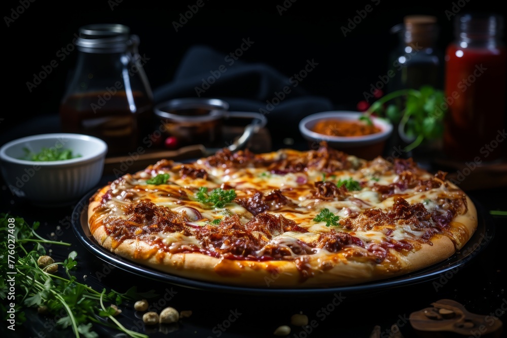 Tantalizing italian sausage pizza with melted cheese and fresh herbs on white background Tantalizing italian sausage pizza with melted cheese and fresh herbs on white background