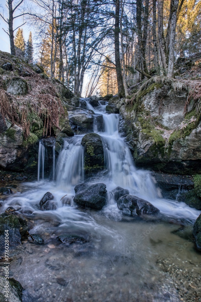 Obraz premium Vertical of waterfall Todtnau in Black Forest, Germany water with long exposure effect