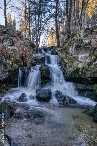 Vertical of waterfall Todtnau in Black Forest, Germany water with long exposure effect