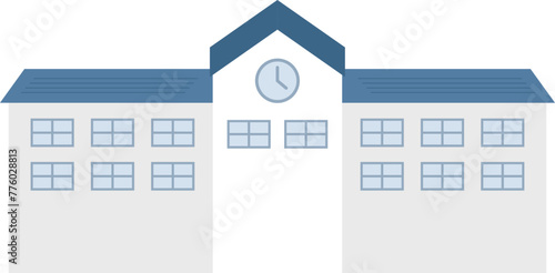 Illustration of a school with a blue roof. This is a cartoon-like illustration.