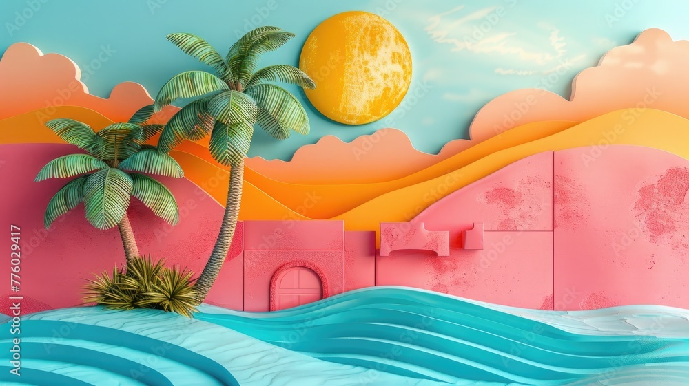 Unusual and fashionable art paper collage design for summer vacation