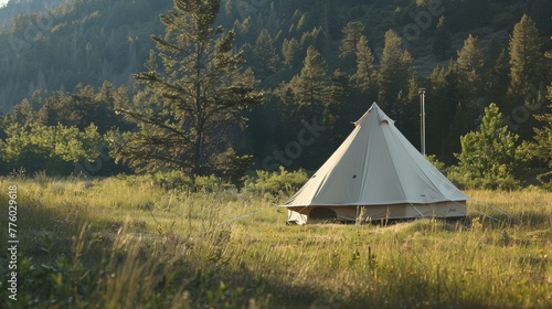 A tent pitched in a serene meadow AI generated illustration