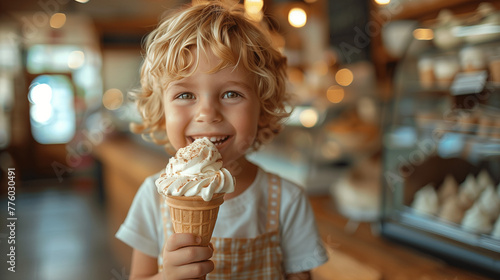Kindergl  ck  Ein gl  ckliches Kind mit Eiscreme