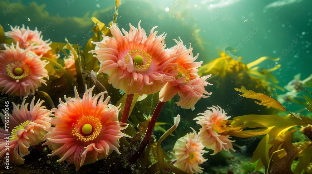 Anemones blooming like vibrant flowers in the underw AI generated illustration Anemones blooming like vibrant flowers in the underw AI generated illustration