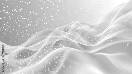 Grey-white abstract background with flowing particles. It gives off a feeling of motion and energy © Aisyaqilumar