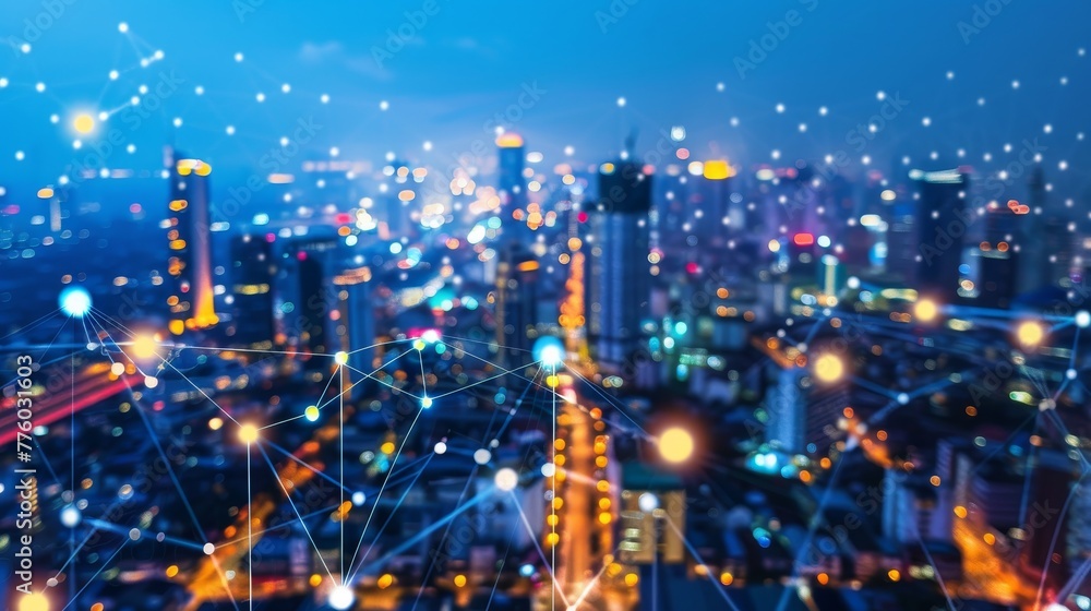 Bright city lights shining alongside digital data ne AI generated illustration Bright city lights shining alongside digital data ne AI generated illustration