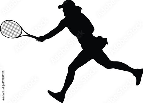 Women tennis player silhouette illustration in black vector