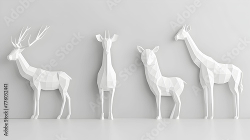 A collection of safari animals rendered in a polygonal paper art style, presenting a modern take on wildlife figures.