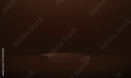 Dark brown cylinder pedestal podium. Abstract studio room platform design. Use for product display presentation, cosmetic display mockup, showcase, media banner, etc.