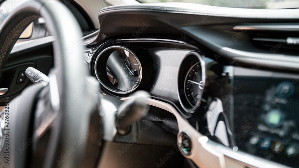 Closeup shot of the dashboard of a car