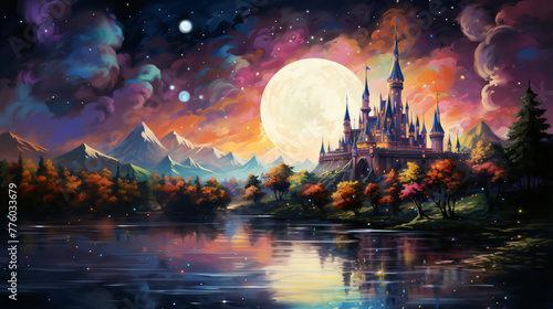 Enchanted Moonlit Castle by the Lake