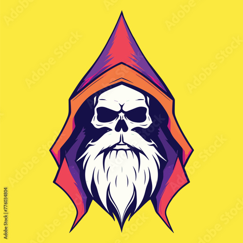 bearded wizard head skull vector editable