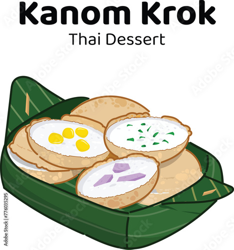 Kanom Krok. Hand drawn Thai dessert doodle style.