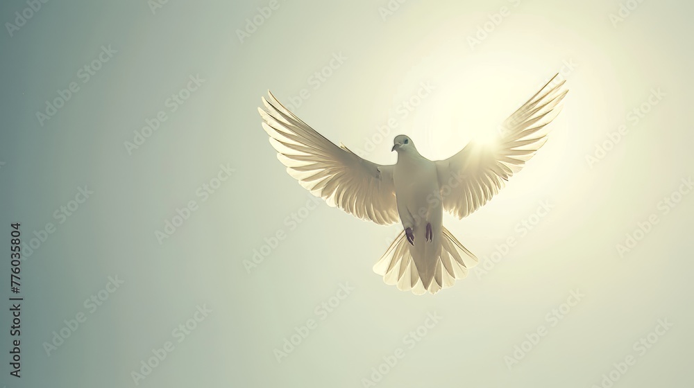 Obraz premium Descending Dove A dove descends from above against a AI generated illustration