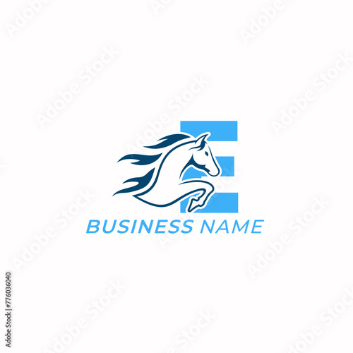 logo design creative letter E and horse