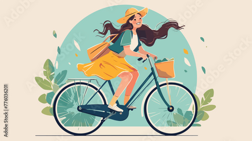 Vintage style woman riding a bicycle background 2d