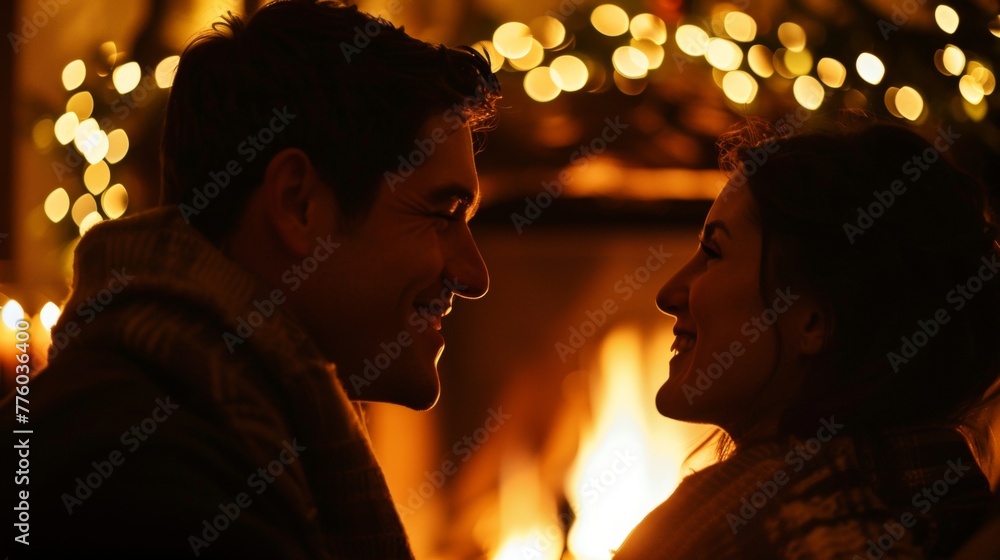 Enamored faces illuminated by the warm glow of a fir AI generated illustration Enamored faces illuminated by the warm glow of a fir AI generated illustration