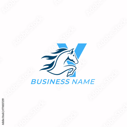 design logo creative letter Y and horse animal