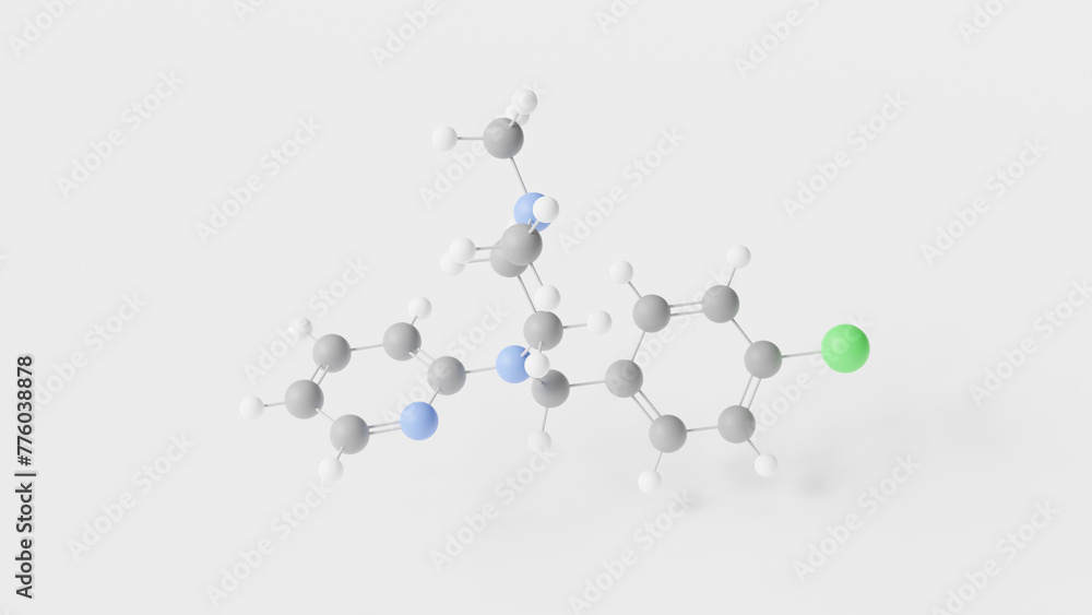 chloropyramine molecule 3d, molecular structure, ball and stick model, structural chemical formula first-generation antihistamine chloropyramine molecule 3d, molecular structure, ball and stick model, structural chemical formula first-generation antihistamine
