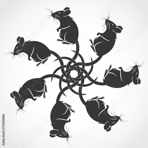 rat king, silhouette rats tied by the tail symbol, logo