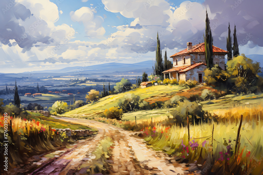 Idyllic Tuscan Countryside Painting