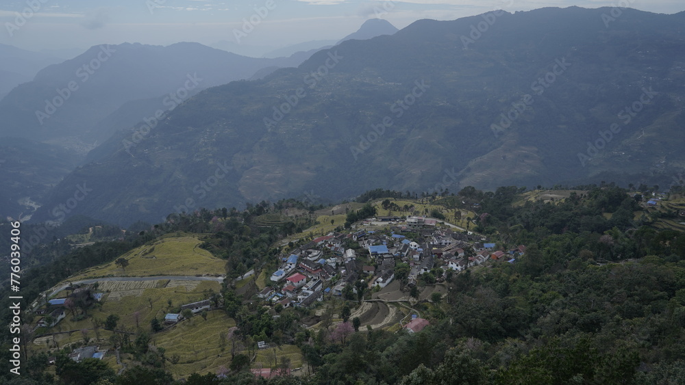 panorama of the mountains, Asian village