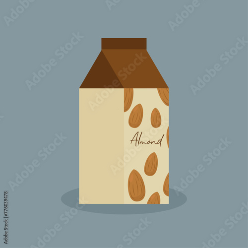 Flat Desing Illustration with Milk at Almond